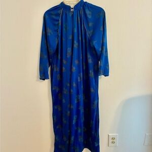 Vintage Granada Royal Blue Floral House Coat Robe Medium